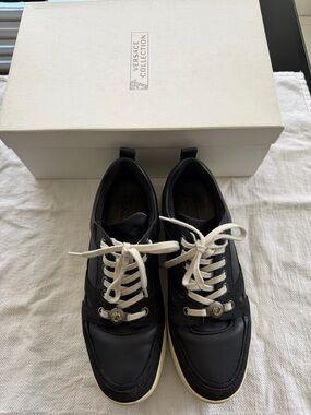 Versace Collection Black Sneakers with White Laces